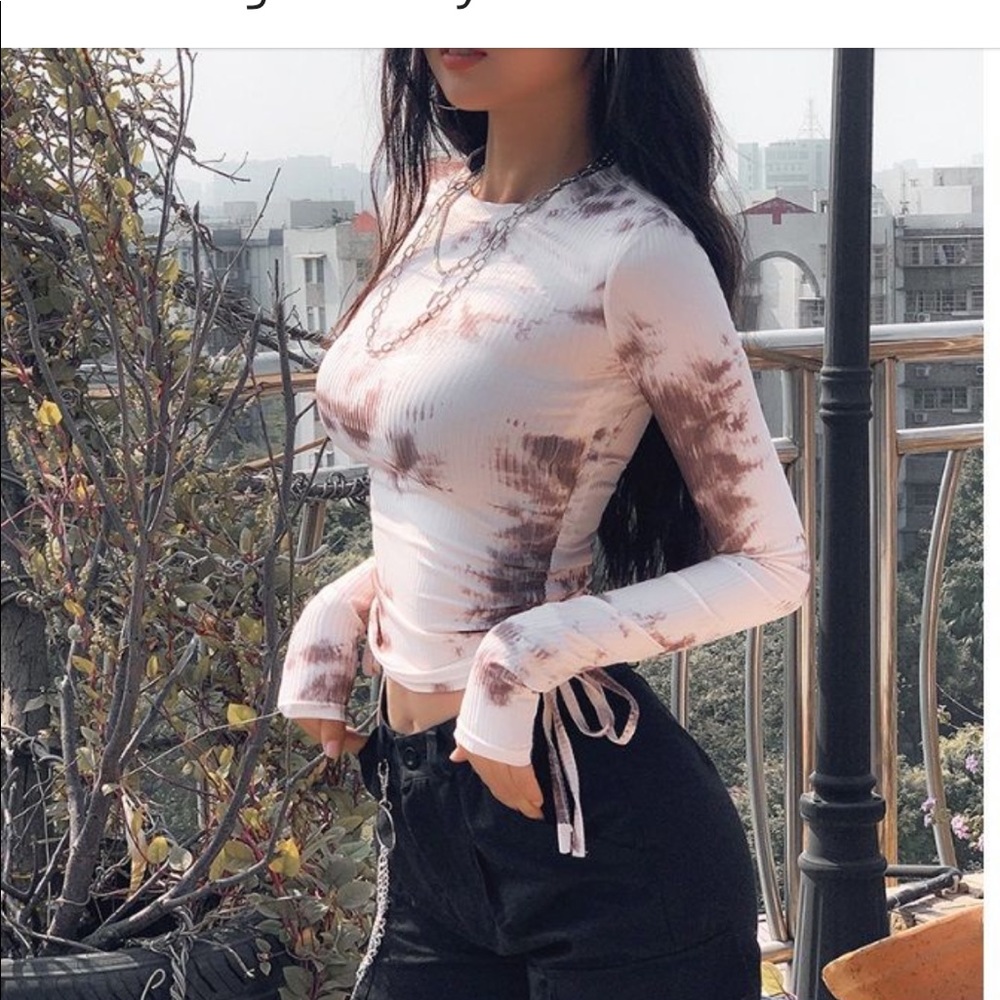 Tie Ribbed Long Sleeve Tie Dye Crop Top